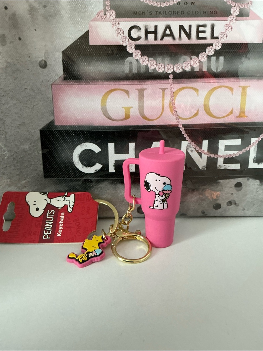 Peanuts Pink Snoopy & Woodstock Keychain Charm - Picture 2 of 2